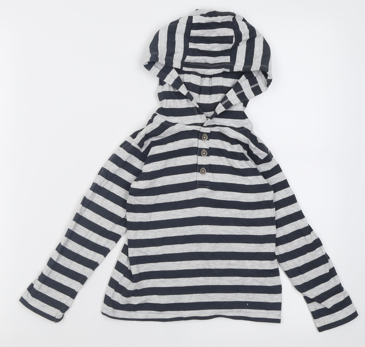 Leigh Tucker Boys Grey Striped Cotton Pullover Hoodie Size 4-5 Years  Pullover