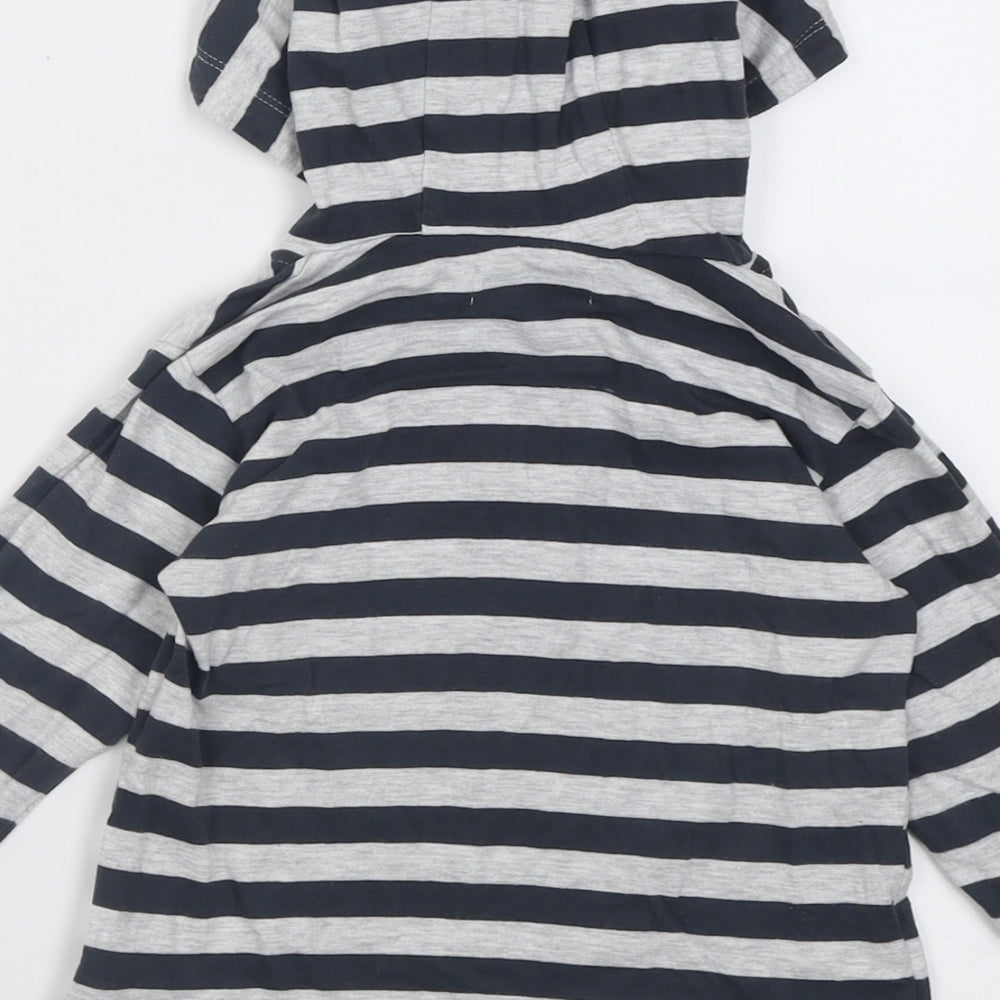 Leigh Tucker Boys Grey Striped Cotton Pullover Hoodie Size 4-5 Years  Pullover