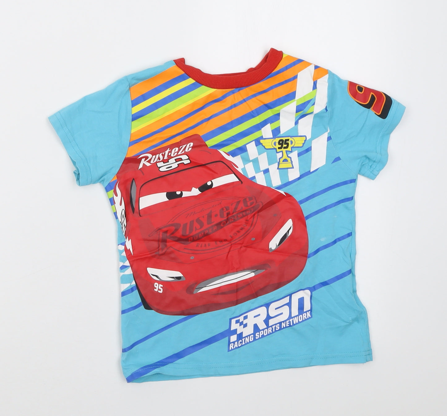 Disney Boys Blue  Polyester Basic T-Shirt Size 4 Years Crew Neck Pullover - Cars