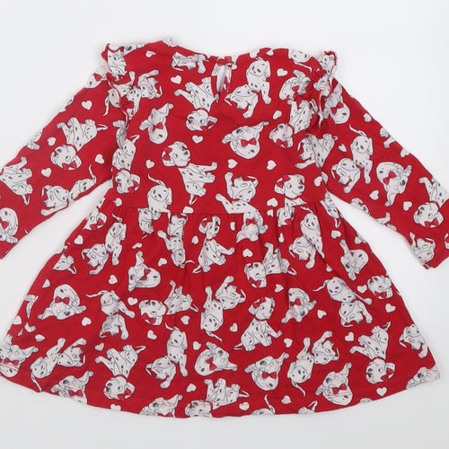 Matalan Girls Red Geometric Cotton A-Line  Size 12-18 Months  Crew Neck Pullover - 101 Dalmatians