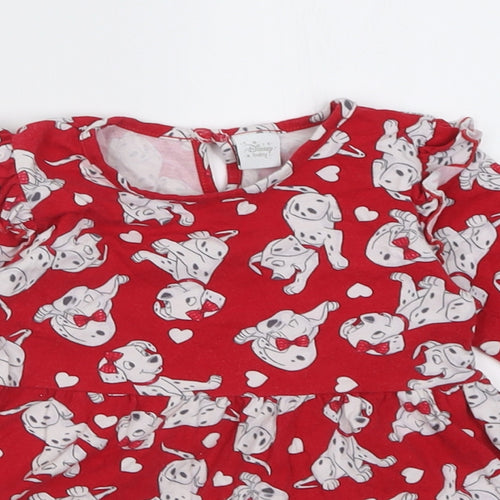 Matalan Girls Red Geometric Cotton A-Line  Size 12-18 Months  Crew Neck Pullover - 101 Dalmatians