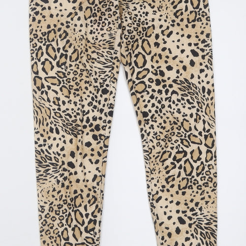 Miss Selfridge Womens Brown Animal Print Polyacrylate Fibre Capri Trousers Size 4 L27 in Regular