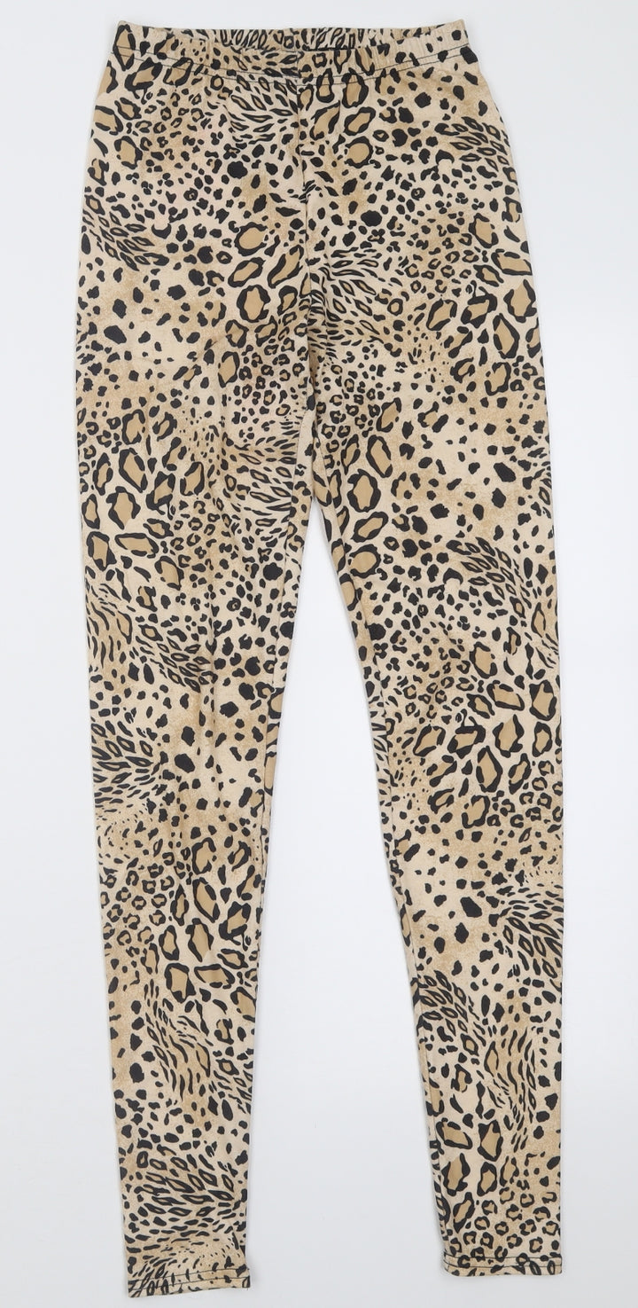 Miss Selfridge Womens Brown Animal Print Polyacrylate Fibre Capri Trousers Size 4 L27 in Regular