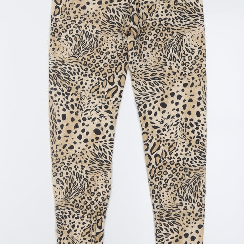 Miss Selfridge Womens Brown Animal Print Polyacrylate Fibre Capri Trousers Size 4 L27 in Regular