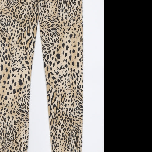 Miss Selfridge Womens Brown Animal Print Polyacrylate Fibre Capri Trousers Size 4 L27 in Regular