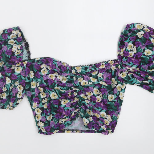 NaaNaa Womens Purple Floral Polyester Cropped Blouse Size 6 Sweetheart