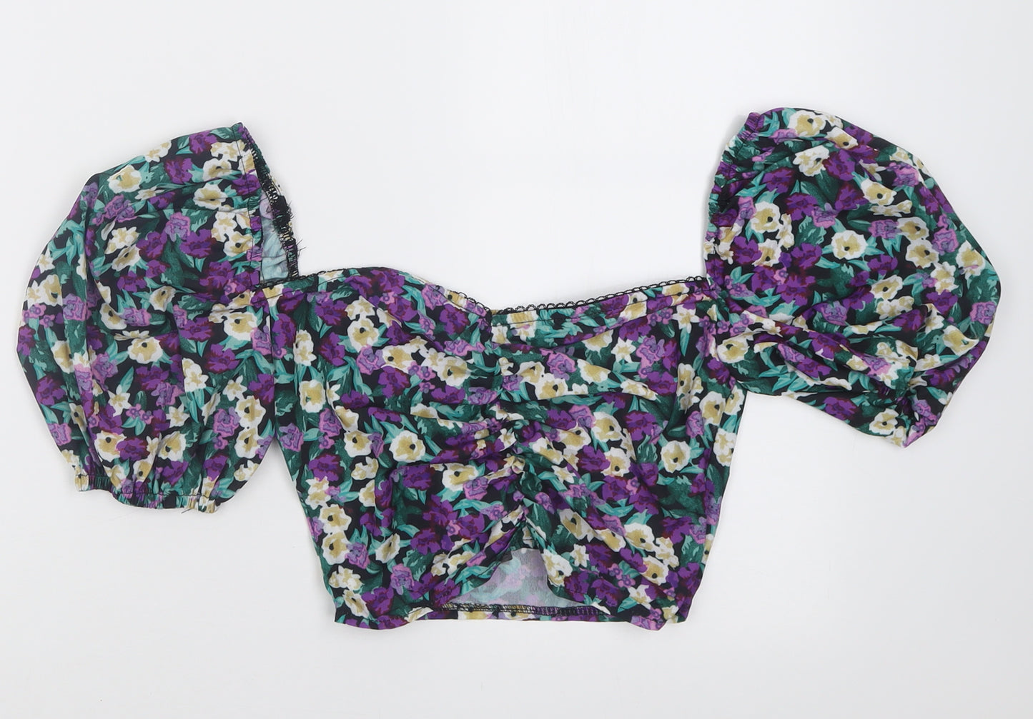 NaaNaa Womens Purple Floral Polyester Cropped Blouse Size 6 Sweetheart