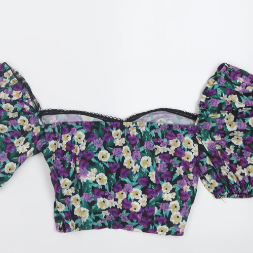 NaaNaa Womens Purple Floral Polyester Cropped Blouse Size 6 Sweetheart