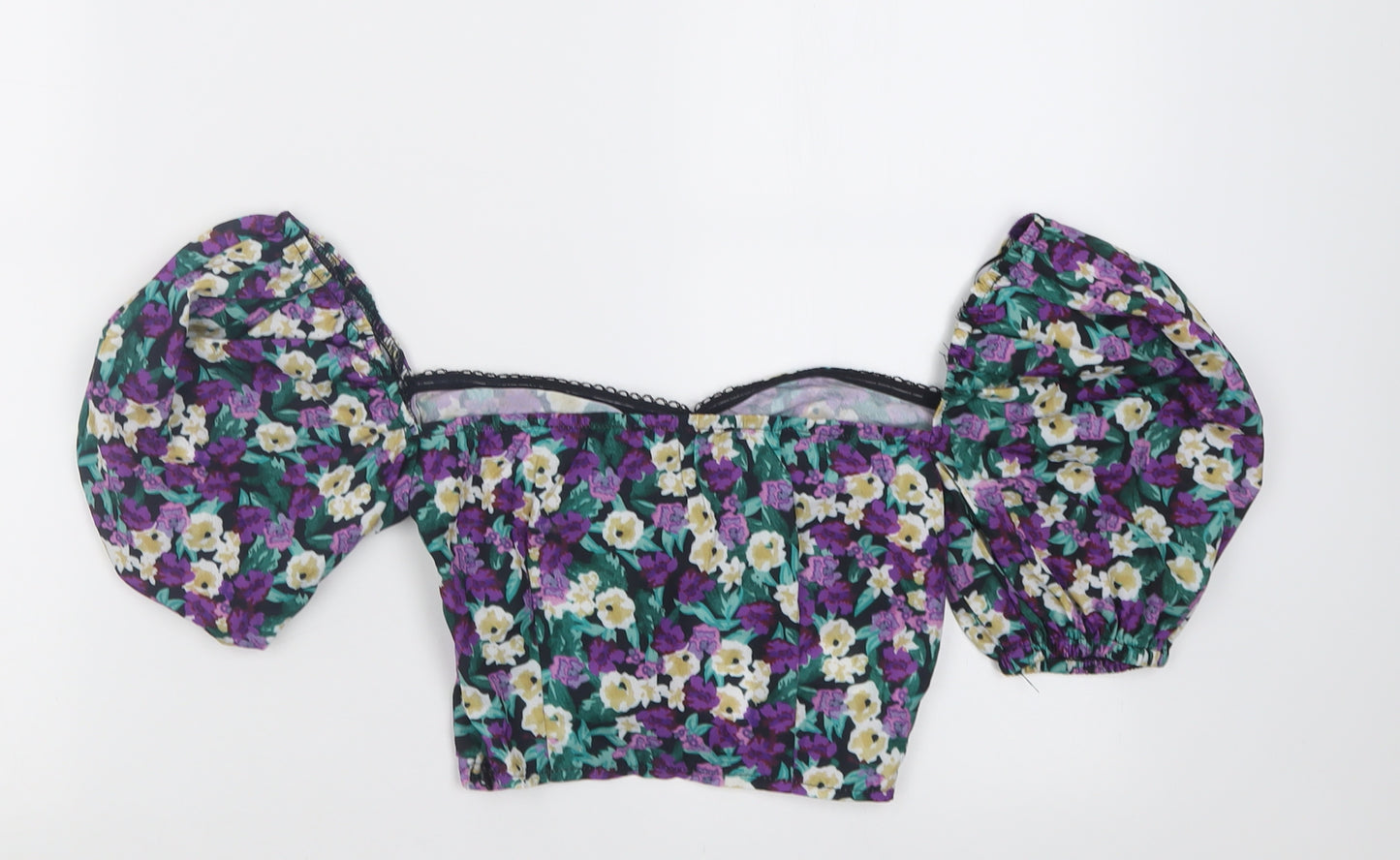 NaaNaa Womens Purple Floral Polyester Cropped Blouse Size 6 Sweetheart