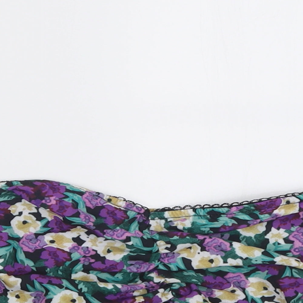 NaaNaa Womens Purple Floral Polyester Cropped Blouse Size 6 Sweetheart