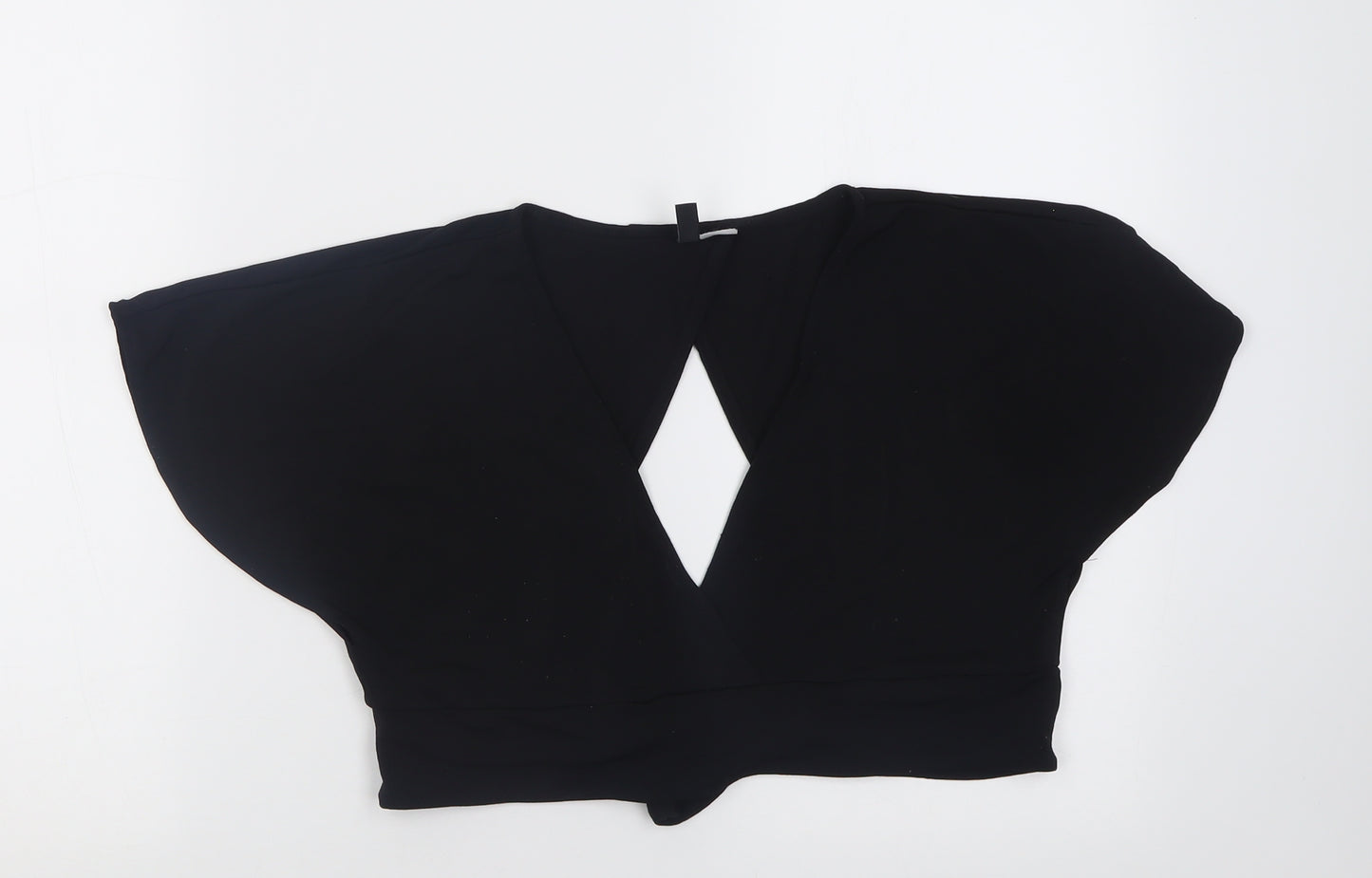 H&M Womens Black  Polyester Cropped Blouse Size M V-Neck