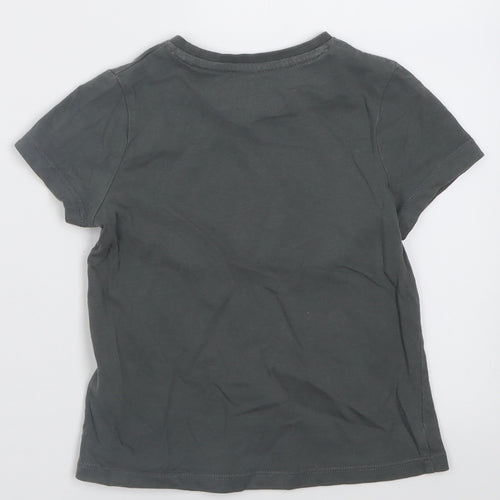Marks and Spencer Girls Grey  Cotton Basic T-Shirt Size 4-5 Years Crew Neck Pullover - dinos rule