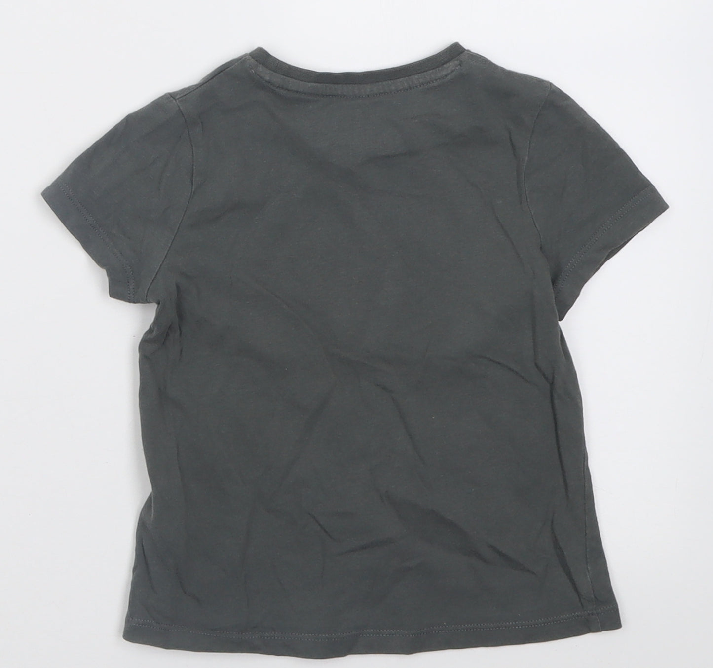 Marks and Spencer Girls Grey  Cotton Basic T-Shirt Size 4-5 Years Crew Neck Pullover - dinos rule