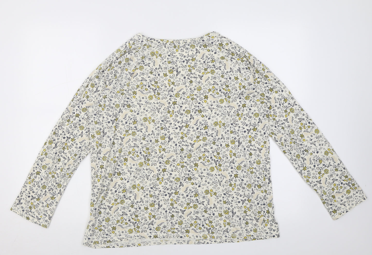 Marks and Spencer Womens Yellow Floral Cotton Basic T-Shirt Size 16 Crew Neck