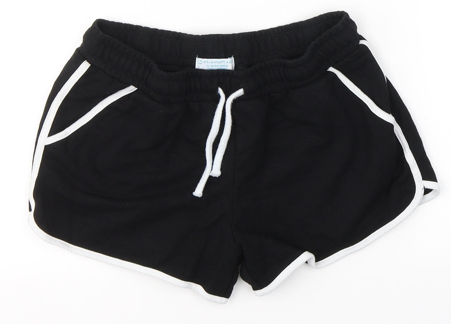 Primark Girls Black  Cotton Hot Pants Shorts Size 13-14 Years  Regular Tie