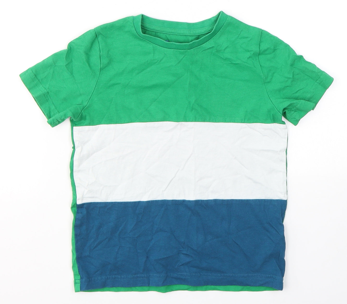 TU Boys Green Striped Cotton Basic T-Shirt Size 5 Years Round Neck