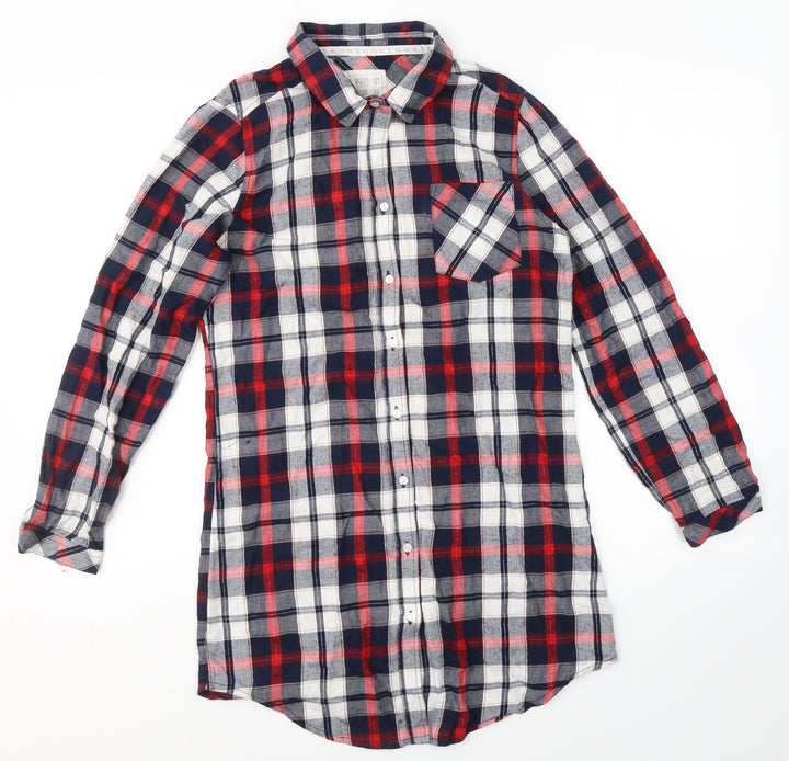 F&F Womens Blue Plaid Cotton Top Pyjama Top Size 6