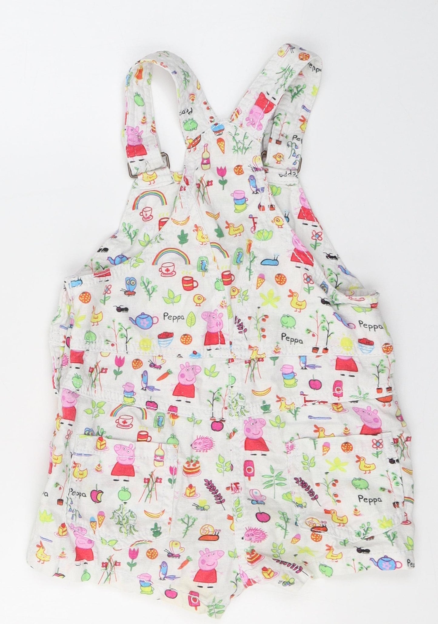 NEXT Girls White Animal Print Linen Dungaree One-Piece Size 12-18 Months  Buckle - Pepa pig