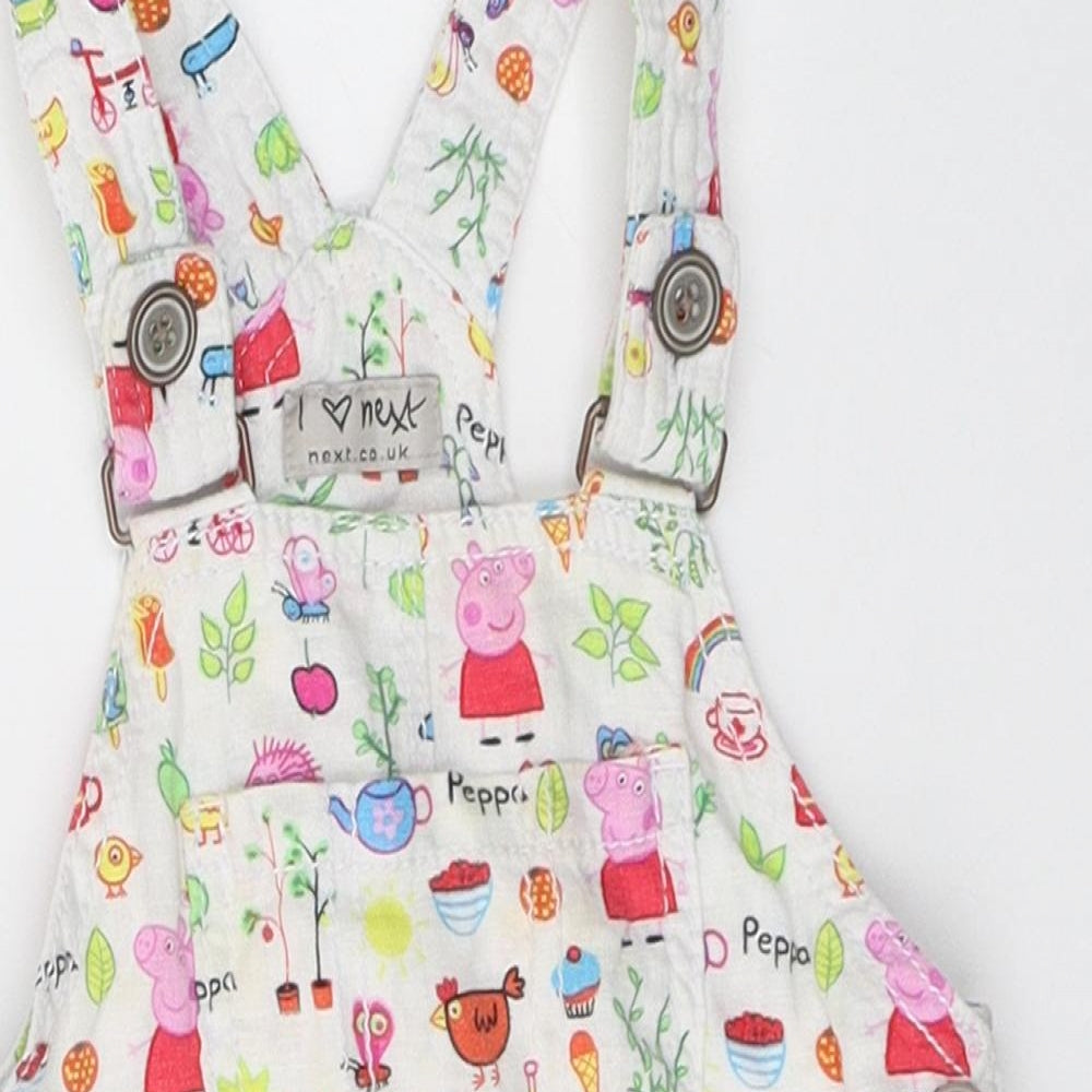 NEXT Girls White Animal Print Linen Dungaree One-Piece Size 12-18 Months  Buckle - Pepa pig