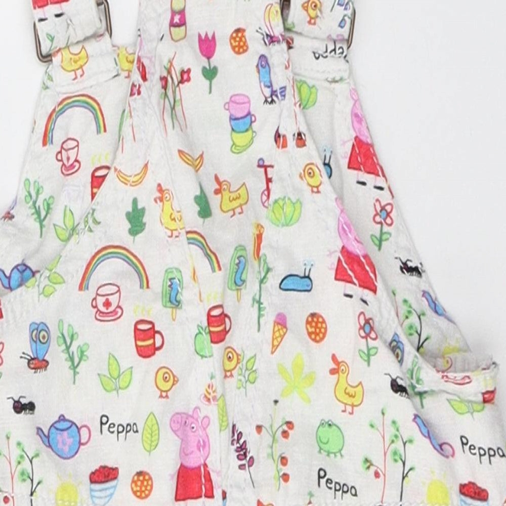 NEXT Girls White Animal Print Linen Dungaree One-Piece Size 12-18 Months  Buckle - Pepa pig