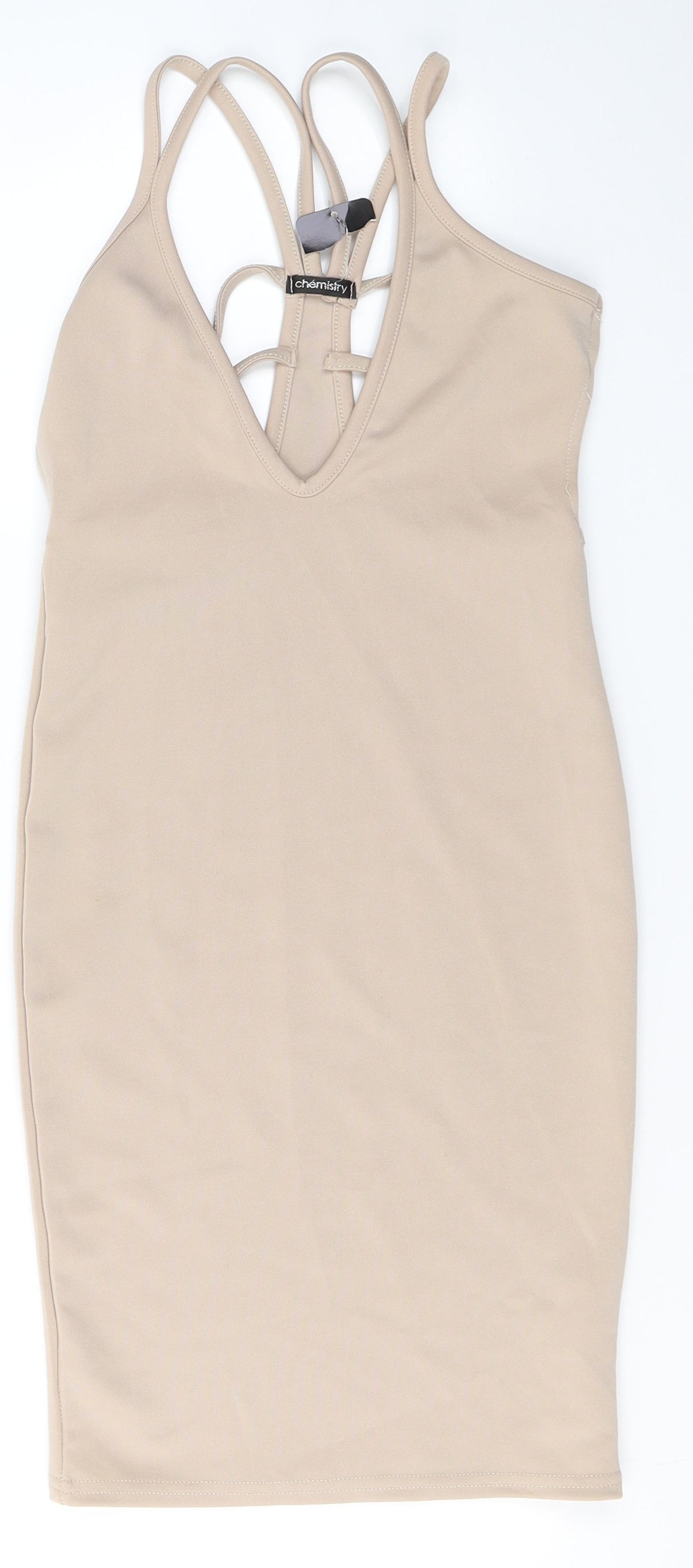 Chemistry Womens Beige  Polyester A-Line  Size 8  V-Neck