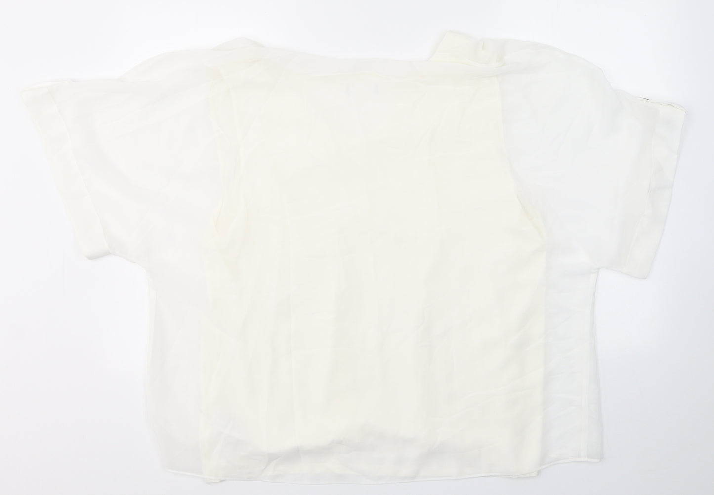 Preworn Womens White  Polyester Camisole Blouse Size L Round Neck