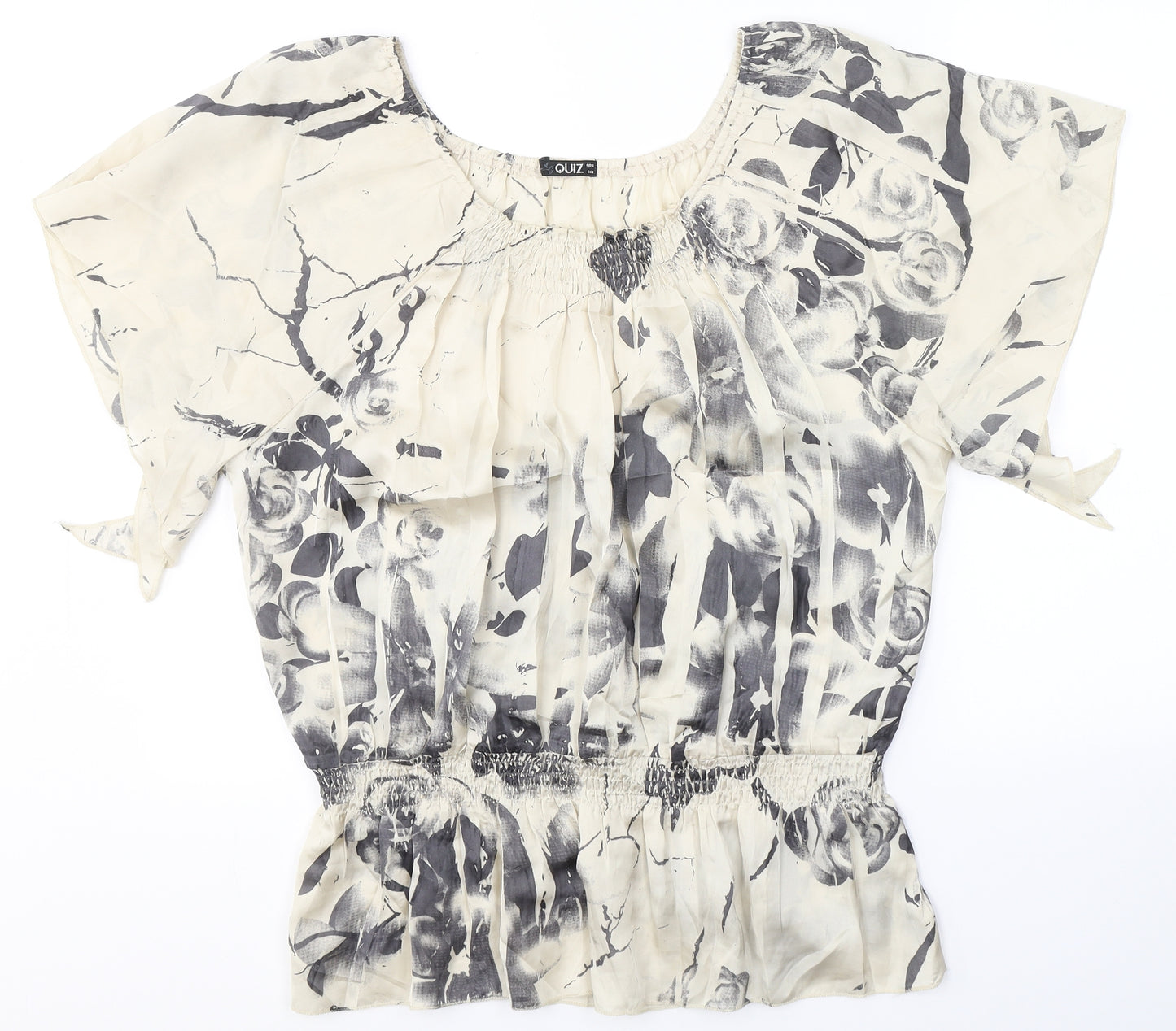 Quiz Womens Ivory Floral Polyester Camisole Blouse Size 16 Round Neck