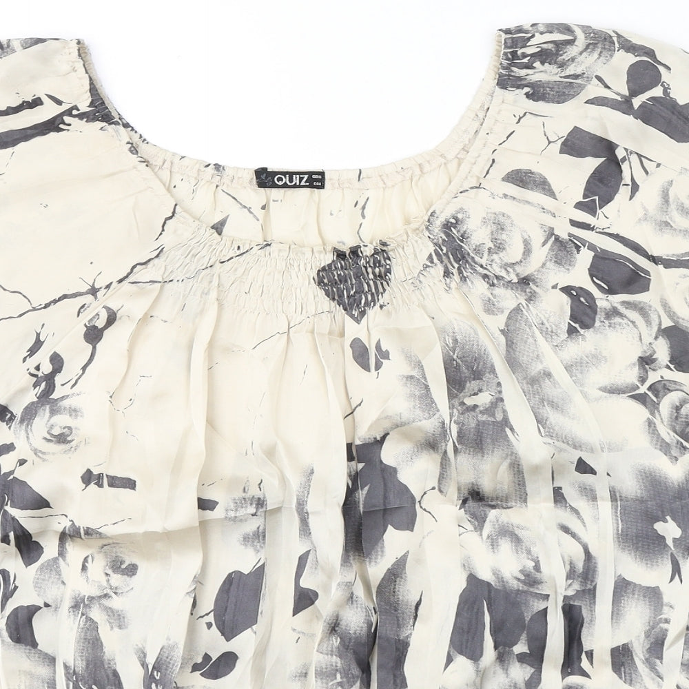 Quiz Womens Ivory Floral Polyester Camisole Blouse Size 16 Round Neck