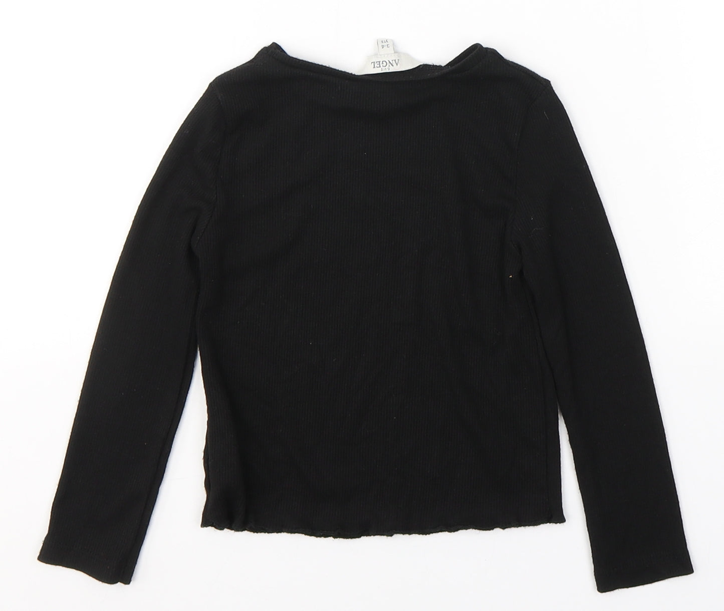 Angel Girls Black  Polyester Jersey Casual Size 3-4 Years Round Neck Pullover