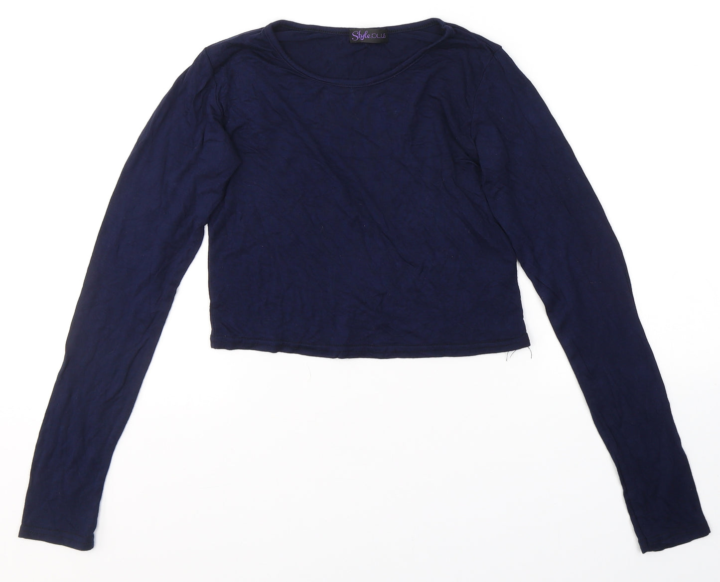 Styleplus Womens Blue  Viscose Cropped T-Shirt Size S Round Neck
