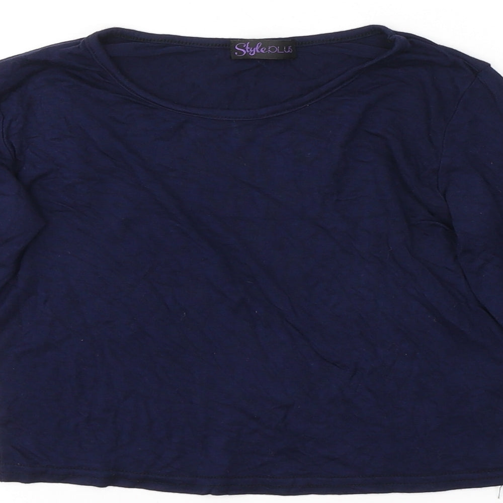 Styleplus Womens Blue  Viscose Cropped T-Shirt Size S Round Neck