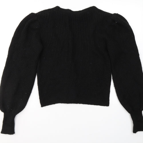George Womens Black V-Neck  Acrylic Cardigan Jumper Size S