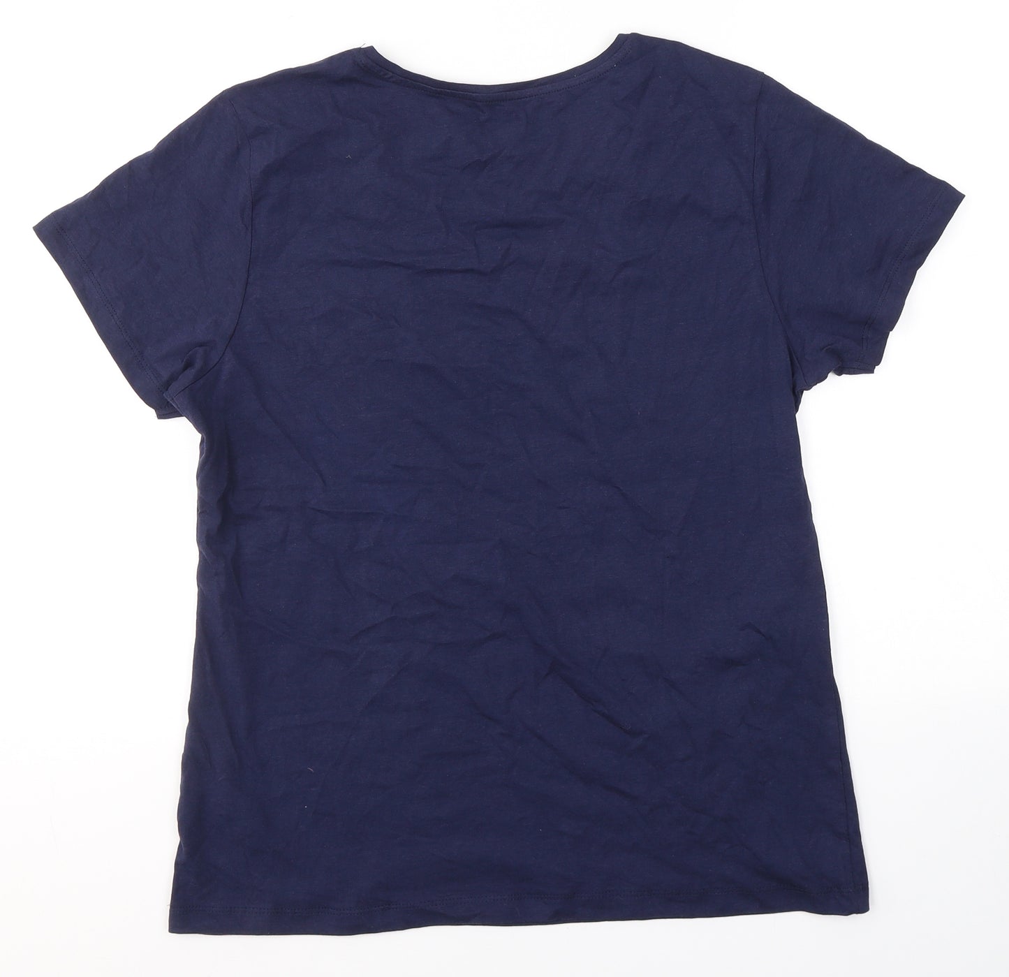 Primark Womens Blue  Cotton Basic T-Shirt Size L Round Neck - Happy