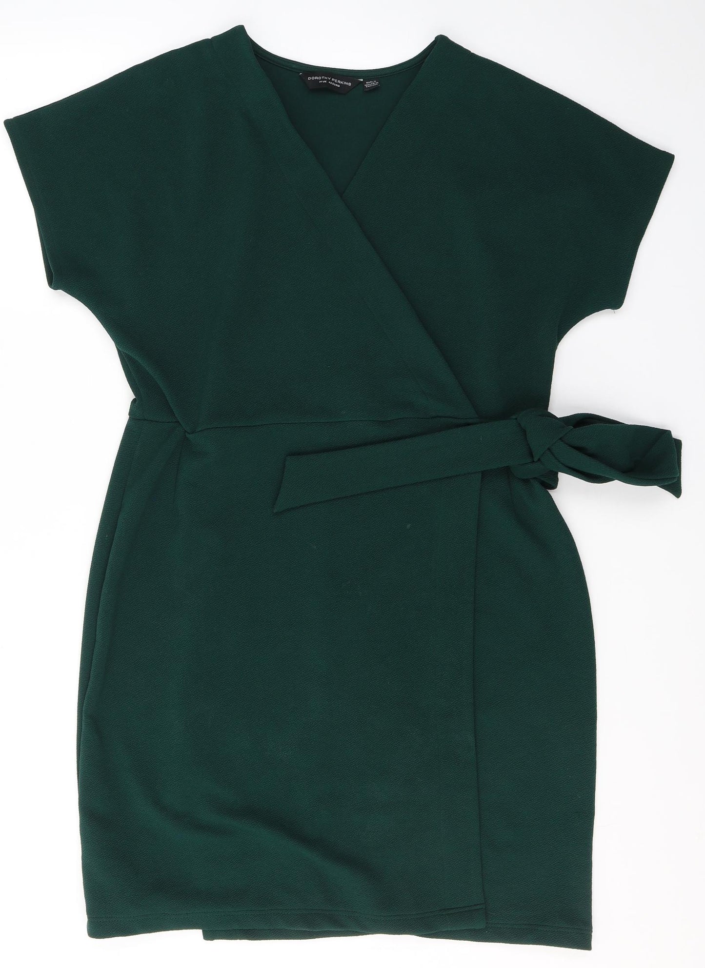 Dorothy Perkins Womens Green  Polyester Wrap Dress  Size 14  V-Neck Tie