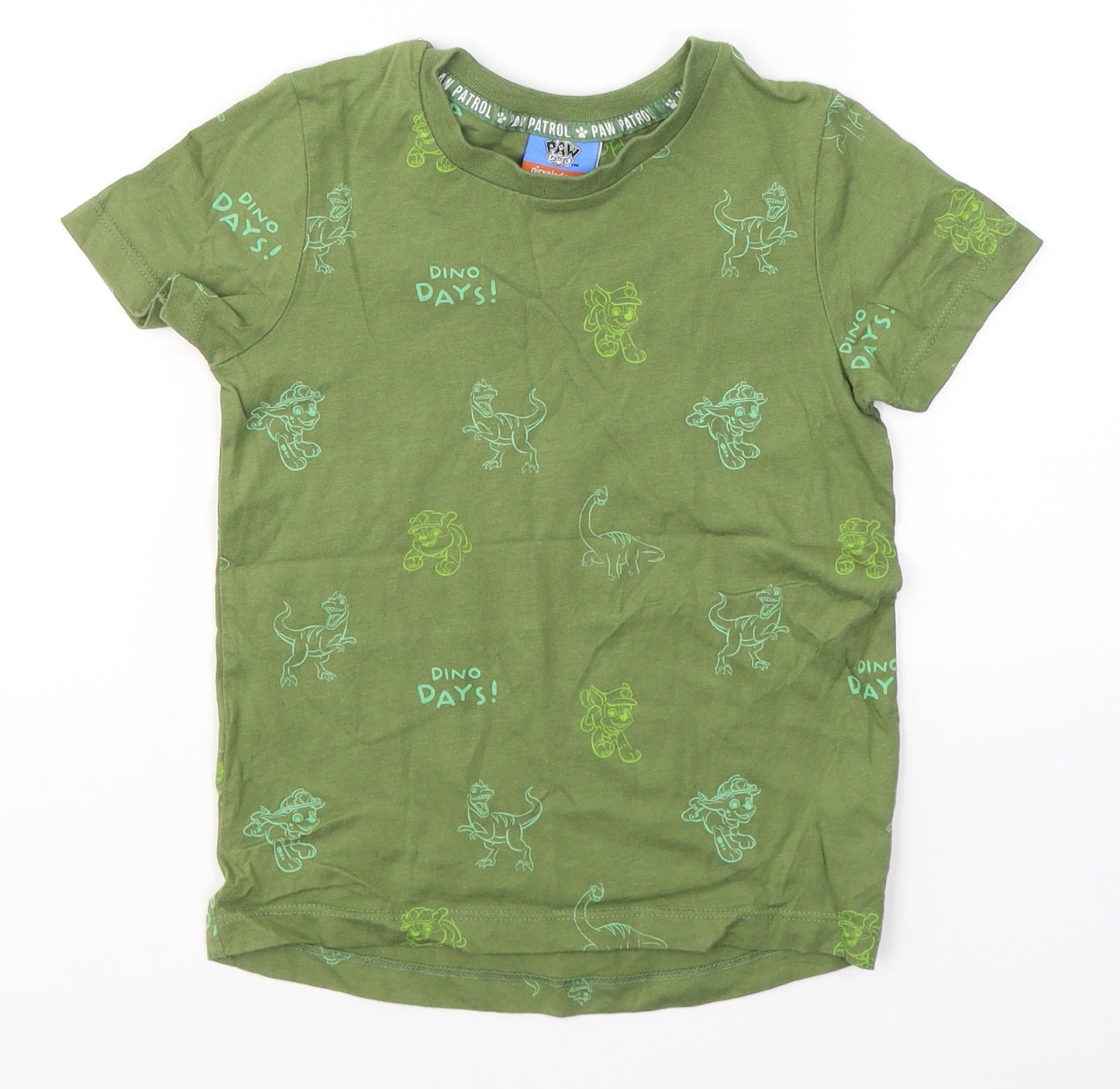 Nickelodeon Boys Green  Cotton Basic T-Shirt Size 3-4 Years Round Neck Pullover - PAW PATROL