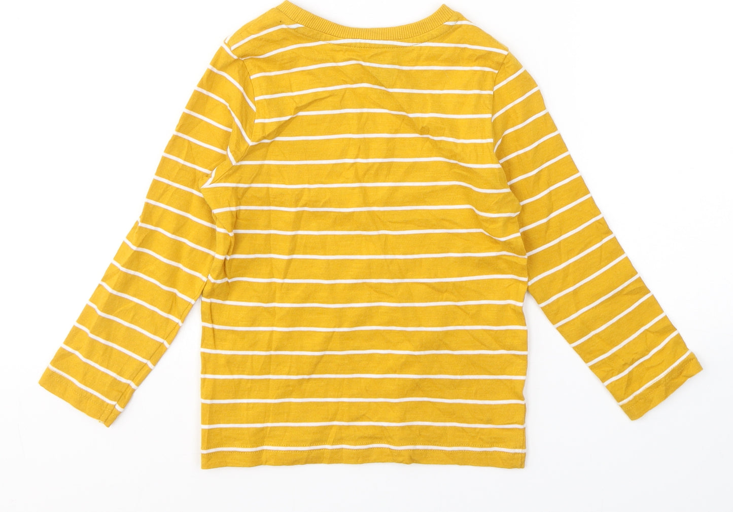 F&F Boys Yellow Striped Cotton Basic T-Shirt Size 4-5 Years Round Neck Pullover - tractor logo