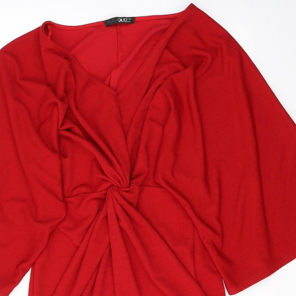Quiz Womens Red  Polyester A-Line  Size 14  V-Neck Pullover - Knot detail