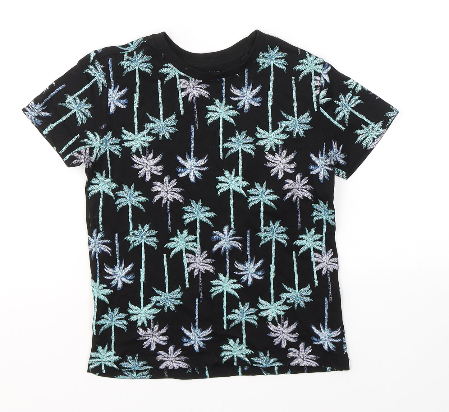 Primark Boys Black  Cotton Basic T-Shirt Size 4-5 Years Round Neck Pullover - Palm Tree