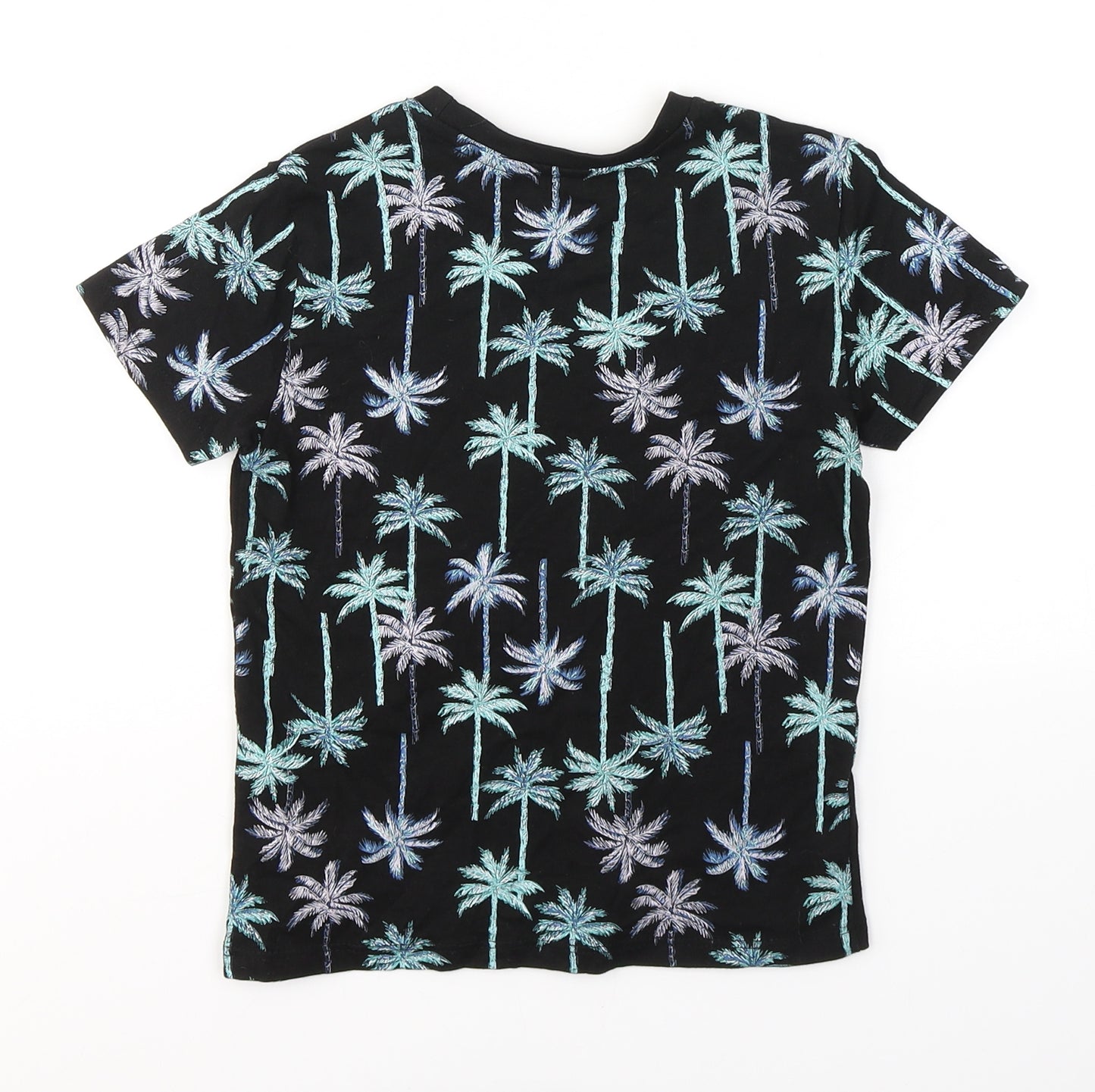 Primark Boys Black  Cotton Basic T-Shirt Size 4-5 Years Round Neck Pullover - Palm Tree