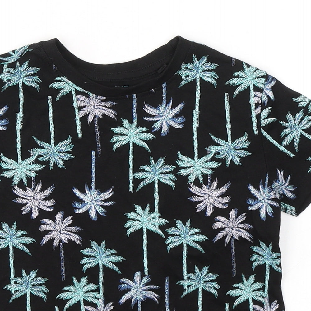 Primark Boys Black  Cotton Basic T-Shirt Size 4-5 Years Round Neck Pullover - Palm Tree