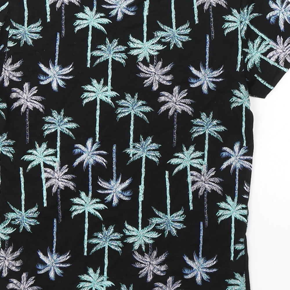 Primark Boys Black  Cotton Basic T-Shirt Size 4-5 Years Round Neck Pullover - Palm Tree