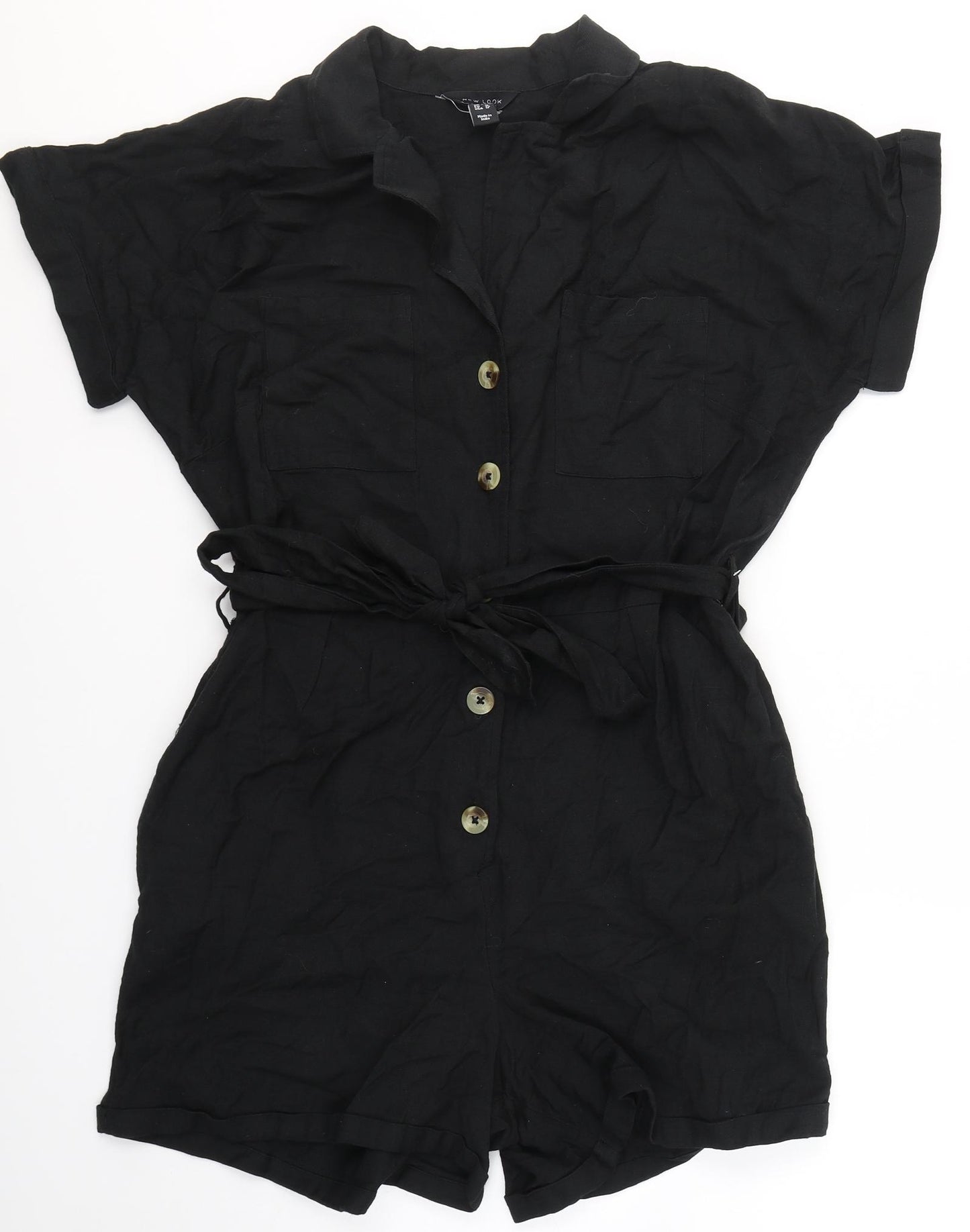 New Look Womens Black  Cotton Playsuit One-Piece Size 16 L3 in Button