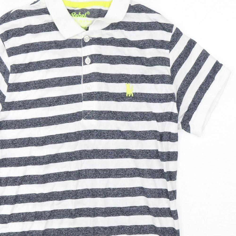 Rebel Boys Multicoloured Striped Cotton Basic Polo Size 12-13 Years Collared Pullover