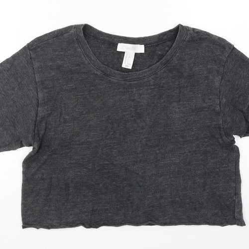FOREVER 21 Womens Grey  Cotton Cropped T-Shirt Size S Round Neck