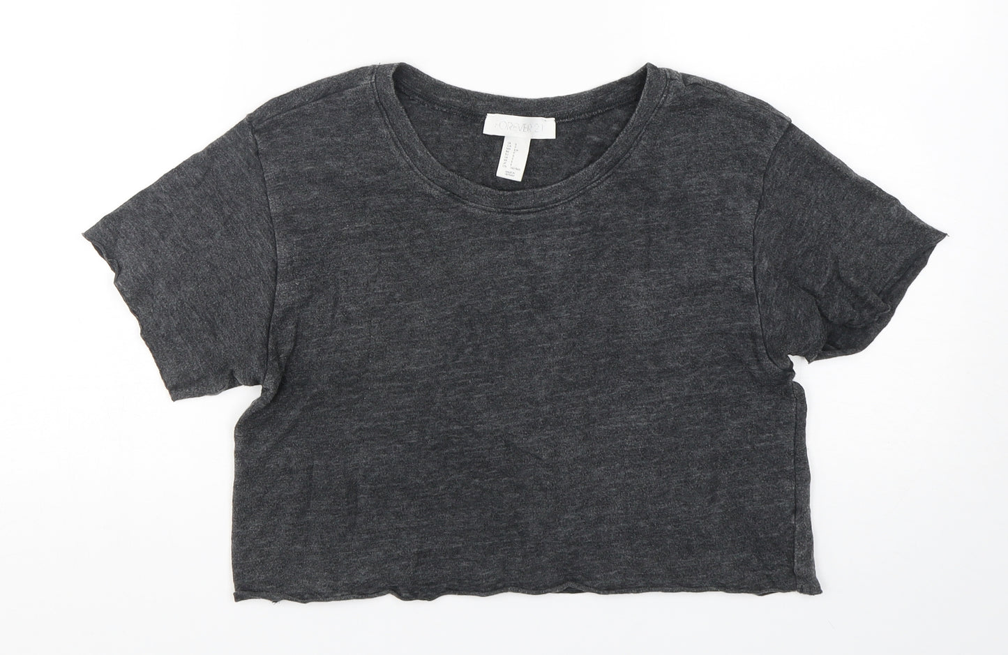 FOREVER 21 Womens Grey  Cotton Cropped T-Shirt Size S Round Neck