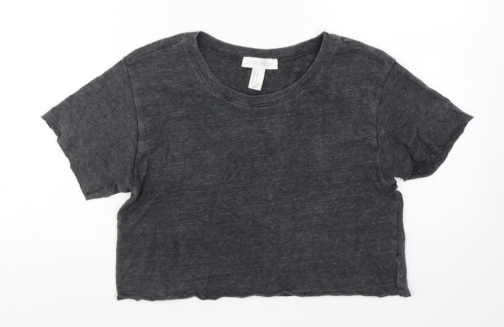 FOREVER 21 Womens Grey  Cotton Cropped T-Shirt Size S Round Neck