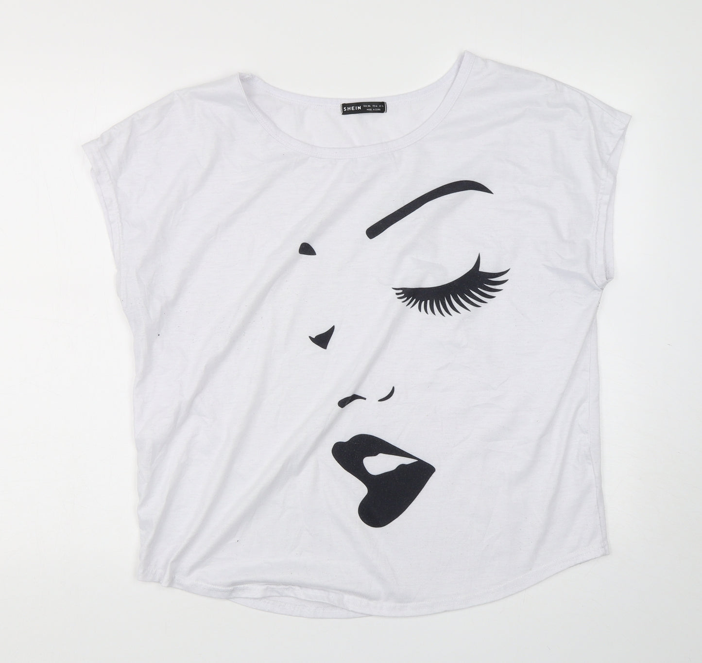 Shein  Womens White  Cotton Basic T-Shirt Size 2XL Round Neck