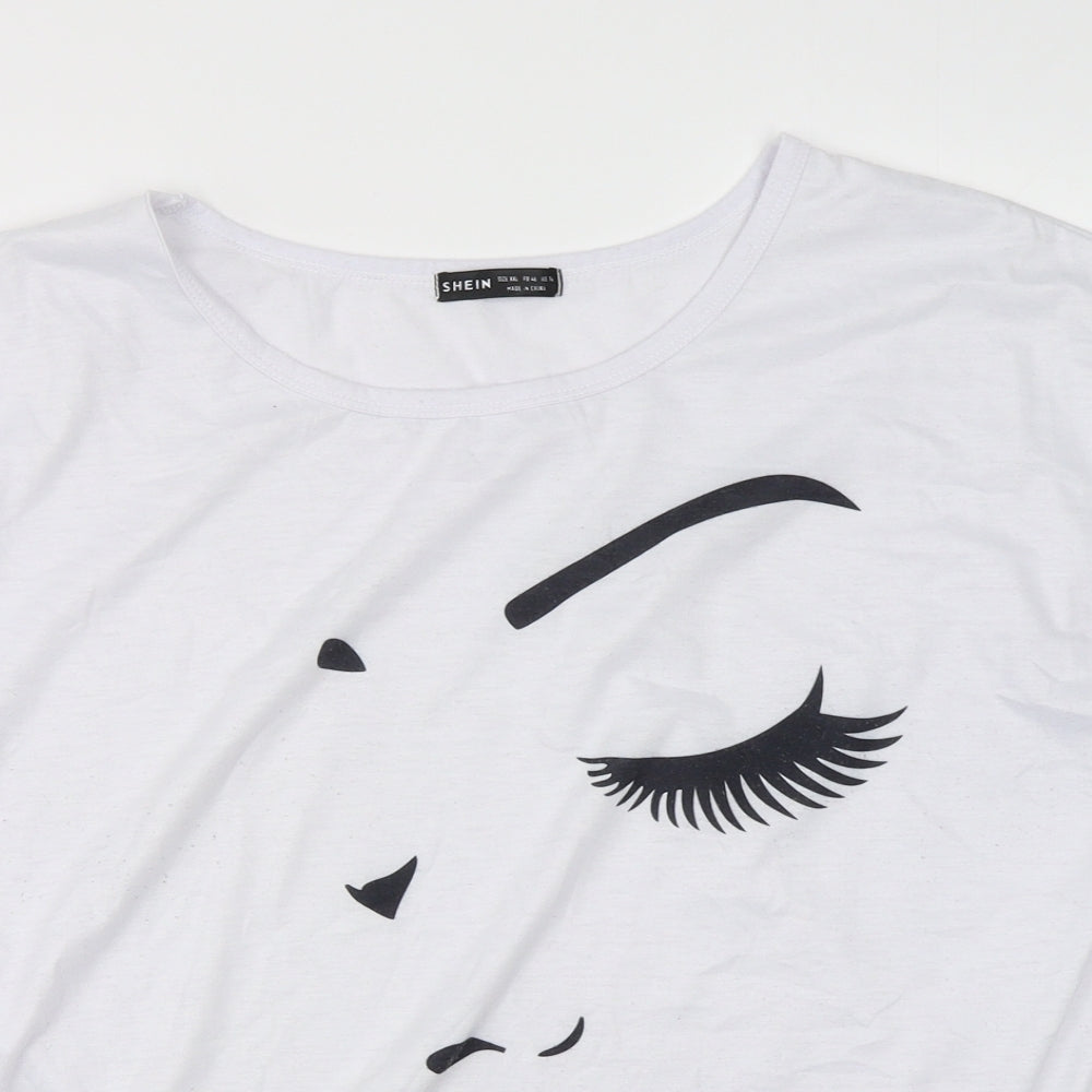 Shein  Womens White  Cotton Basic T-Shirt Size 2XL Round Neck