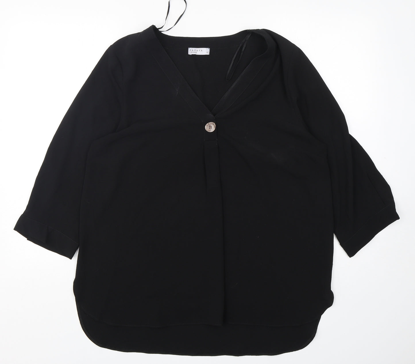 Papaya Womens Black  Polyester Basic Blouse Size 16 V-Neck