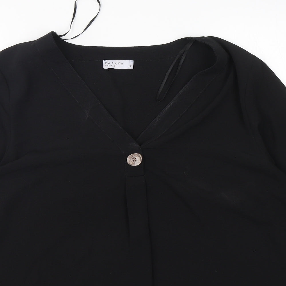 Papaya Womens Black  Polyester Basic Blouse Size 16 V-Neck